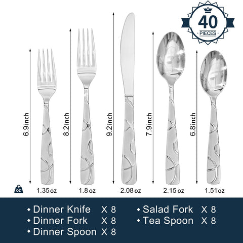 HIKAA Imprint 40 Piece Flatware Set, Service for 8
