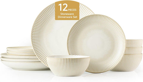 Artisan Rustic Stoneware 12 Piece Dinnerware Set, Service for 4