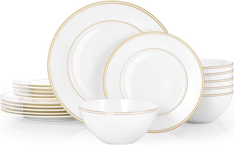 Revival Gold Trim Bone China 18 Piece Dinnerware Set, Service for 6