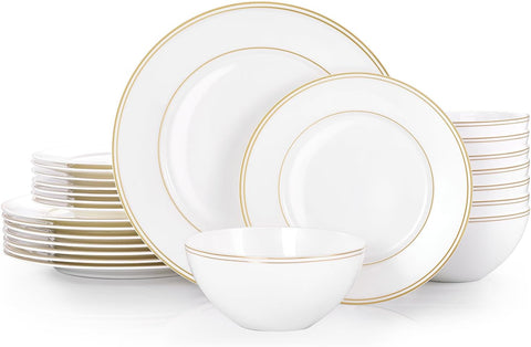 Revival Gold Trim Bone China 24 Piece Dinnerware Set, Service for 8