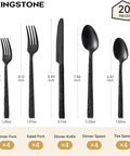KINGSTONE 20 Pcs Black Hammered Silverware Set for 4, 18/10 Stainless Steel Heavy Duty Flatware Set, Tableware Cutlery Utensil Sets for Home Restaurant Dishwasher Safe