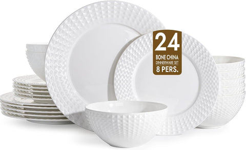 Facet Quiet Luxury Bone China 24 Piece Dinnerware Set, Service for 8