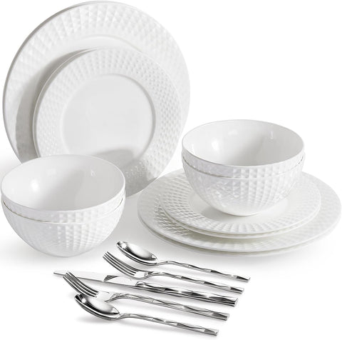 Facet Quiet Luxury Bone China 32 Piece Dinnerware Set, Service for 4 (With Flatware)