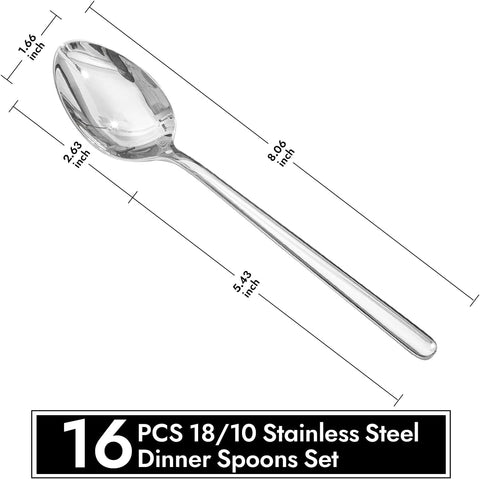 18/10 Stainless Steel Set Of 16 Dinner Spoons