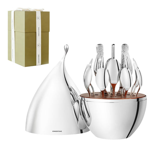 20 Piece Stria Silverware Set with Droplet Storage Organizer