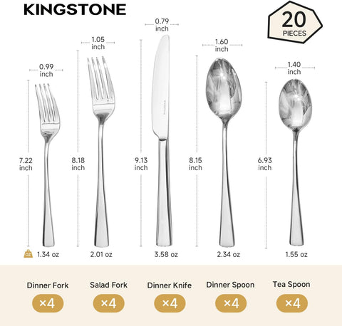 18/10 Stainless Steel Classic 20 Piece Flatware Set, Service for 4