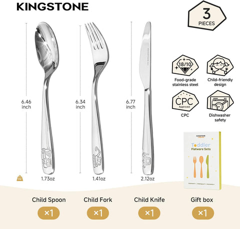 3 Pcs Kids Fork, Spoon & Knife Set