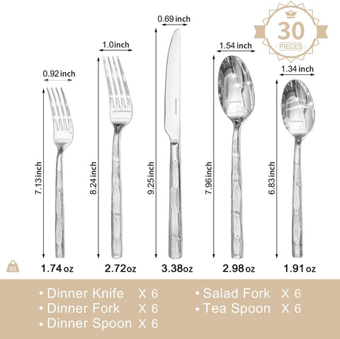 Brushed 30 Piece Flatware Set, Service for 6