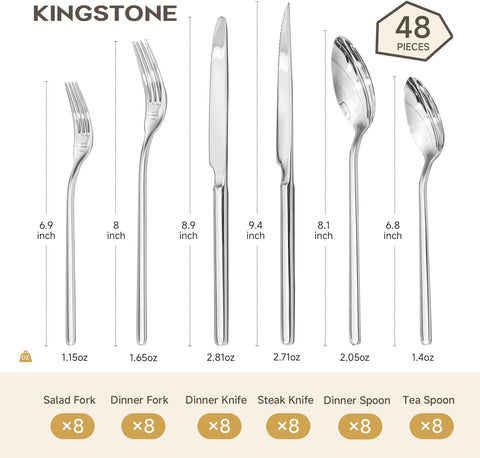 18/10 Stainless Steel 48 Piece Flatware Set, Service for 8