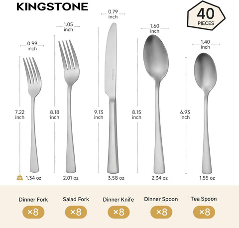 18/10 Stainless Steel Classic 40 Piece Flatware Set, Service for 8