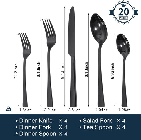18/10 Stainless Steel Classic 20 Piece Flatware Set, Service for 4