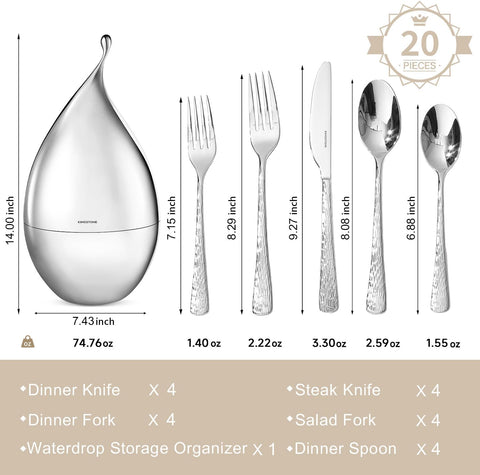 20 Piece Stria Silverware Set with Droplet Storage Organizer