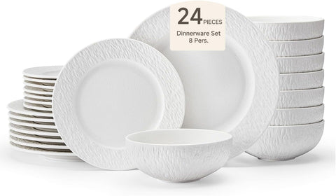 Obsidian Matte Marble 24 Piece Dnnerware Set, Service for 8