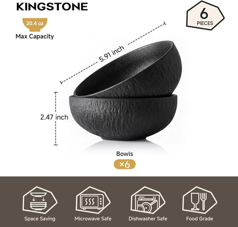 Obsidian Matte Marble Set Of 6 Bowls