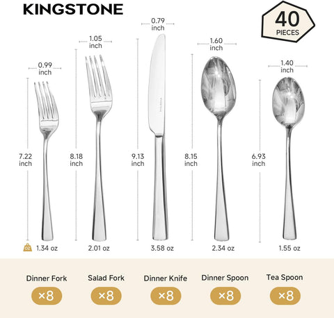 18/10 Stainless Steel Classic 40 Piece Flatware Set, Service for 8