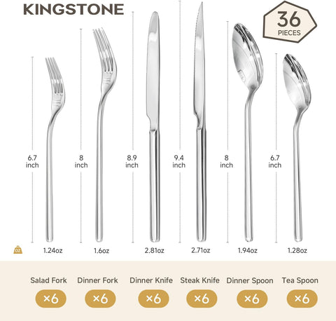 18/10 Stainless Steel 36 Piece Flatware Set, Service for 6