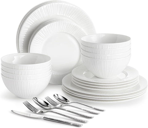 Celestia Quiet Luxury Bone China 64 Piece Dinnerware Set, Service for 8 (With Flatware)