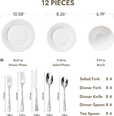 Celestia Quiet Luxury Bone China 32 Piece Dinnerware Set, Service for 4 (With Flatware)