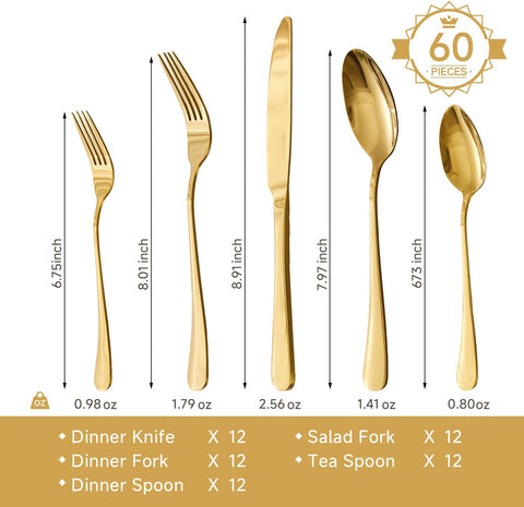 Classic Round 18/10 Stainless Steel 60 Piece Flatware Set, Service for 12