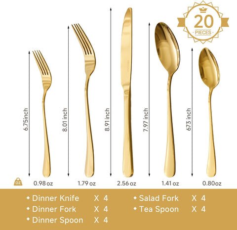 Classic Round 18/10 Stainless Steel 20 Piece Flatware Set, Service for 4