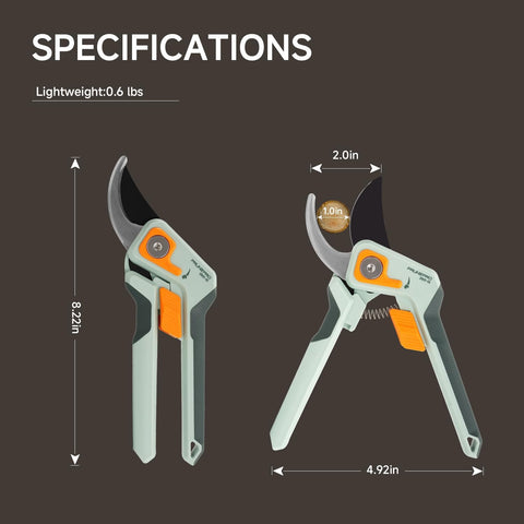 PrunePro 8.2" Pruning Shears Ultra Sharp Lightweight Bypass Plant Clippers