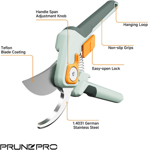 PrunePro 8.2" Pruning Shears Ultra Sharp Lightweight Bypass Plant Clippers