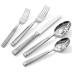 KINGSTONE Silverware Set, 18/10 Stainless Steel Flatware Set - Roman Column Embossed Thick Handle, for Wedding, Home, Restaurant, Kitchen and Party, Mirror Polish & Dishwasher Safe
