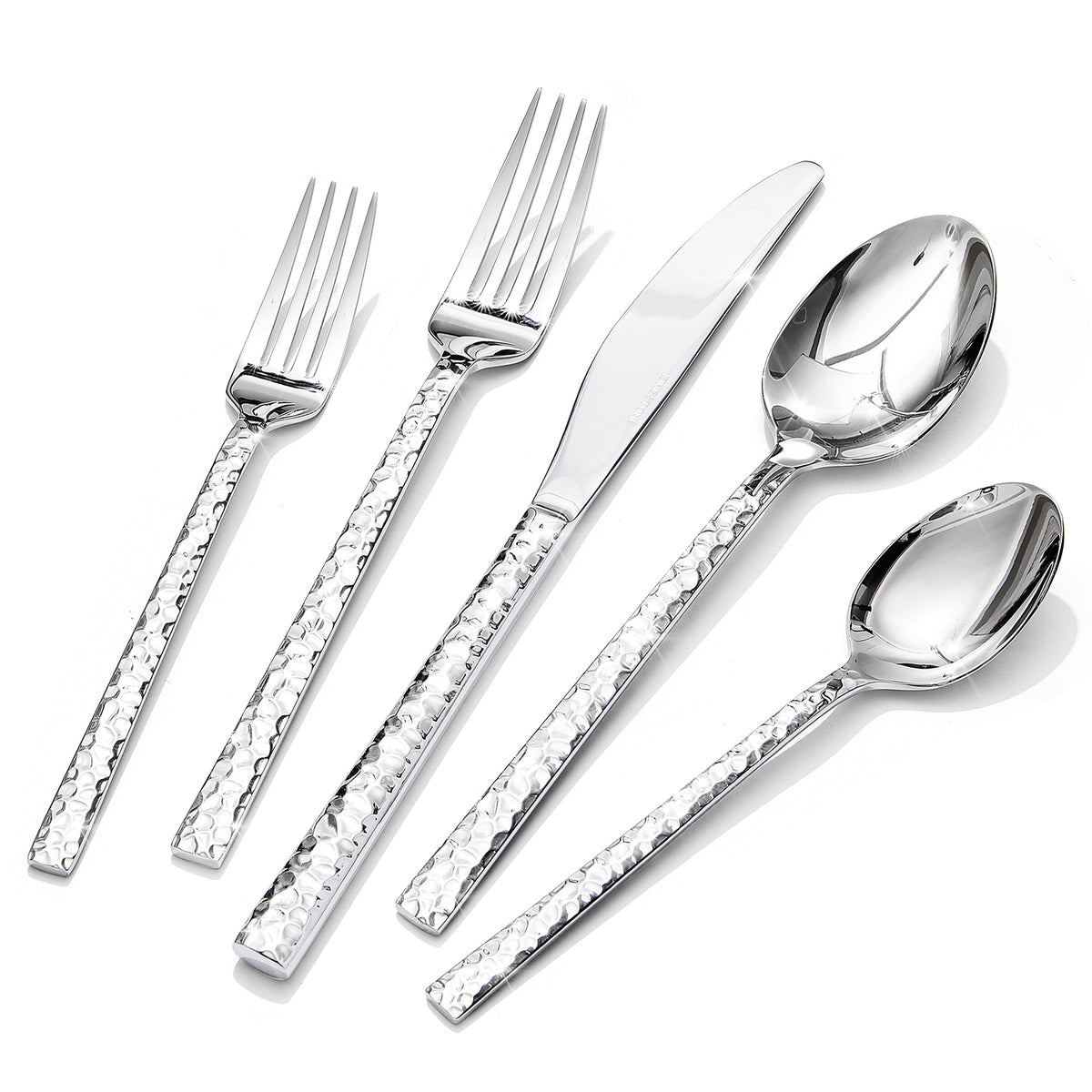 KINGSTONE Hammered Silverware Set, 18/10 Stainless Steel Flatware Set, Cutlery Set for Home, Party, Wedding, Mirror Polished Dishwasher Safe
