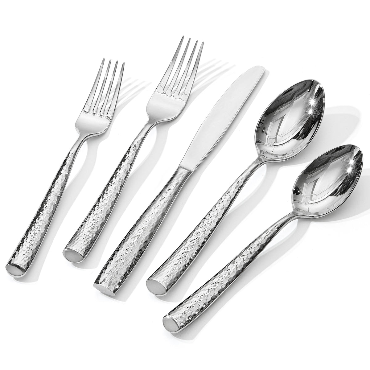 Kingstone Hammered Silverware Set, 18/10 Stainless Steel Heavy Duty Cutlery Set, Mirror Polished Utensil Sets for Home, Restaurant, wedding, Dishwasher Safe