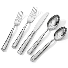 Kingstone Hammered Silverware Set, 18/10 Stainless Steel Heavy Duty Cutlery Set, Mirror Polished Utensil Sets for Home, Restaurant, wedding, Dishwasher Safe