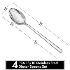 KINGSTONE Dinner Spoons Set, 8 Inch 18/10 Stainless Steel Spoon Cutlery Table Spoons for Home, Kitchen & Restaurant, Dishwasher Safe