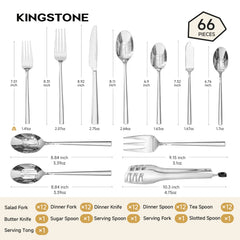 KINGSTONE Silverware Set with Serving Pieces, 18/10 Stainless Steel Flatware Service for 8, Mirror Polished Cutlery, Dishwasher Safe