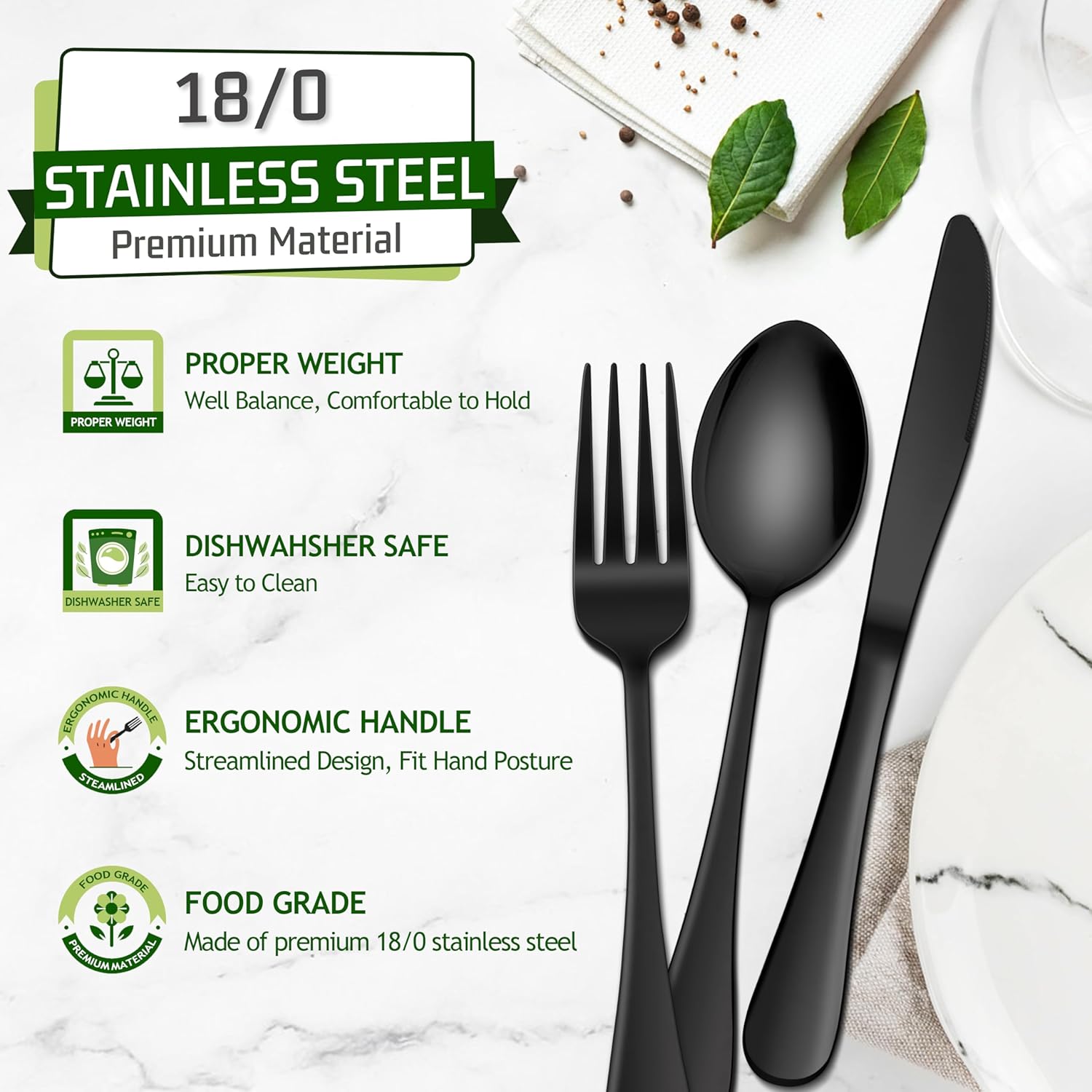 KINGSTONE 24-Piece Silverware Set for 4, 304 Stainless Steel Flatware with Steak Knives