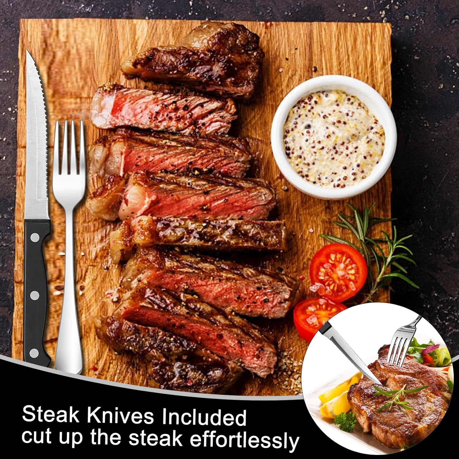 KINGSTONE 24-Piece Silverware Set for 4, 304 Stainless Steel Flatware with Steak Knives