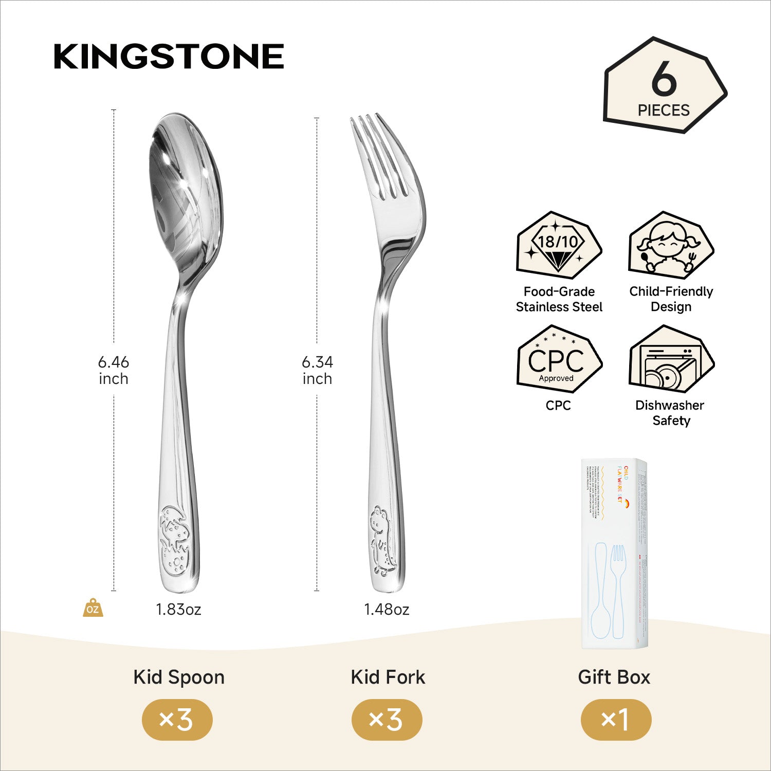 KINGSTONE Toddler Utensils Set with Case, 18/10 Stainless Steel Kids Silverware, Food-Grade Baby Spoons Self Feeding, Children Safe Forks and Spoons, Mirror Polished, Dishwasher Safe