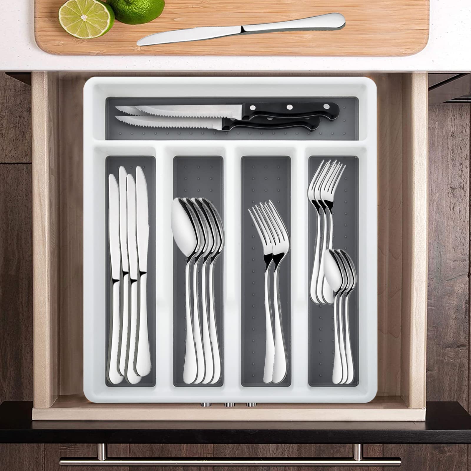 KINGSTONE 49-Piece Black Silverware Set for 8, 304 Stainless Steel Flatware with Organizer and Steak Knives, Dishwasher Safe