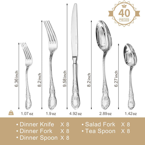 Retro 40 Piece Flatware Set, Service for 8