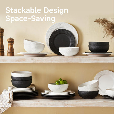 Obsidian Matte Marble 24 Piece Dnnerware Set, Service for 8