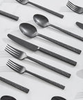 KINGSTONE 20 Pcs Black Hammered Silverware Set for 4, 18/10 Stainless Steel Heavy Duty Flatware Set, Tableware Cutlery Utensil Sets for Home Restaurant Dishwasher Safe
