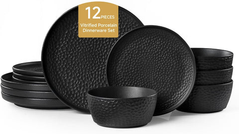 Traccia Modern Reinforced Porcelain 12 Piece Dinnerware Set, Service for 4