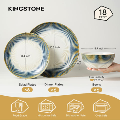 Artisan Rustic Stoneware 18 Piece Dinnerware Set, Service for 6