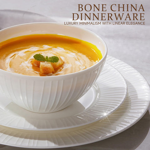 Celestia Quiet Luxury Bone China 32 Piece Dinnerware Set, Service for 4 (With Flatware)