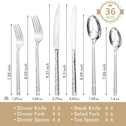 Traccia Modern 36 Piece Flatware Set, Service for 6 (With Steak Knives)
