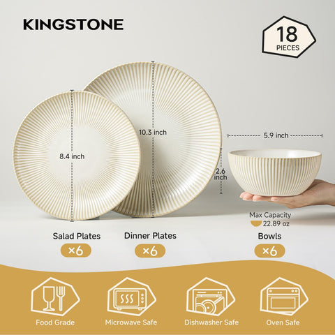Artisan Rustic Stoneware 18 Piece Dinnerware Set, Service for 6