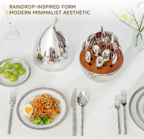 20 Piece Classic Silverware Set with Droplet Storage Organizer