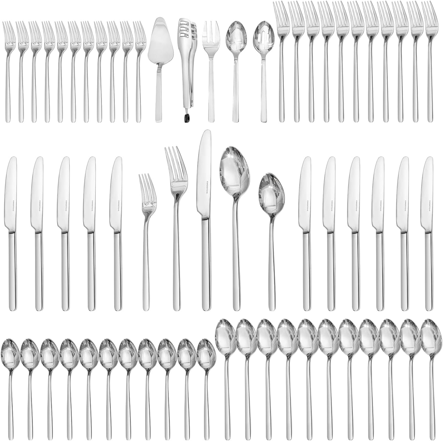 KINGSTONE Silverware Set, Flatware Set for 8, 18/10 Stainless Steel Cutlery Set Mirror Polished Modern Design Dishwasher Safe, Matte Silver
