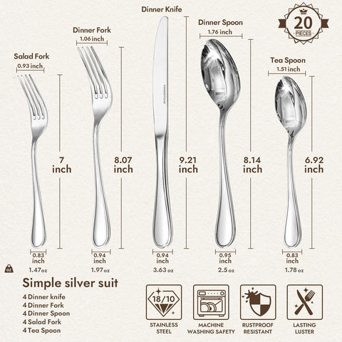 Classic Revival Droplet 18/10 Stainless Steel Flatware Set