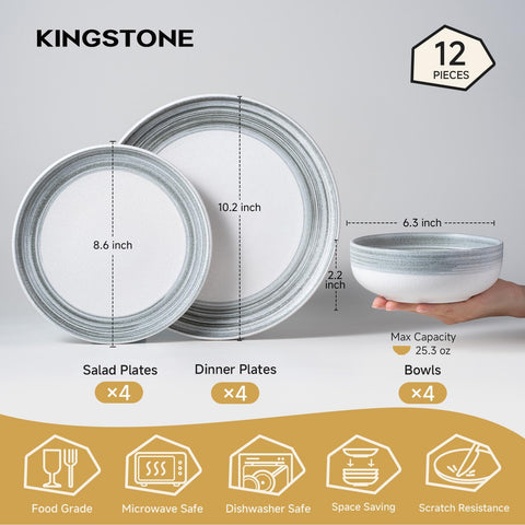 Artisan Modern Stoneware 12 Piece Dinnerware Set, Service for 4