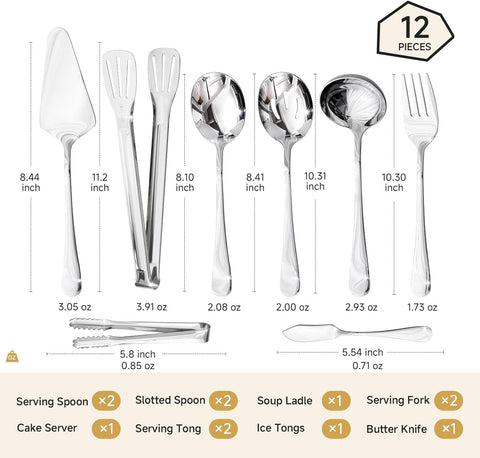 18/10 Stainless Steel Modern 12 Piece Serving Utensils Set