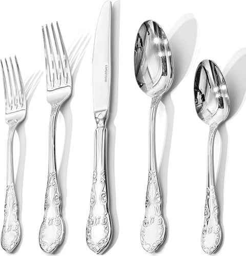 Retro Carved 60 Piece Flatware Set, Service for 12